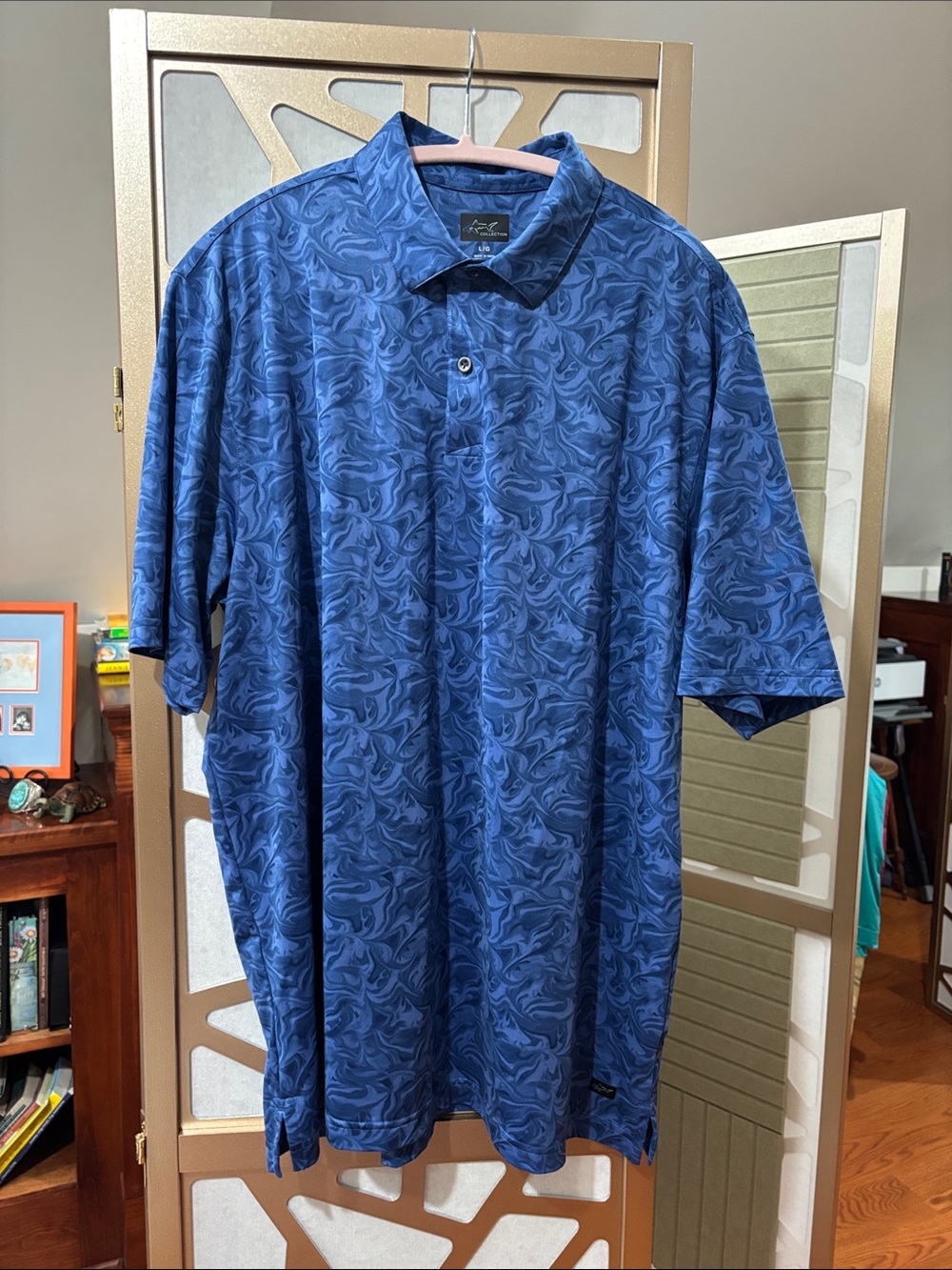 Greg Norman Collection Men's Swirl-Print Blue Polo